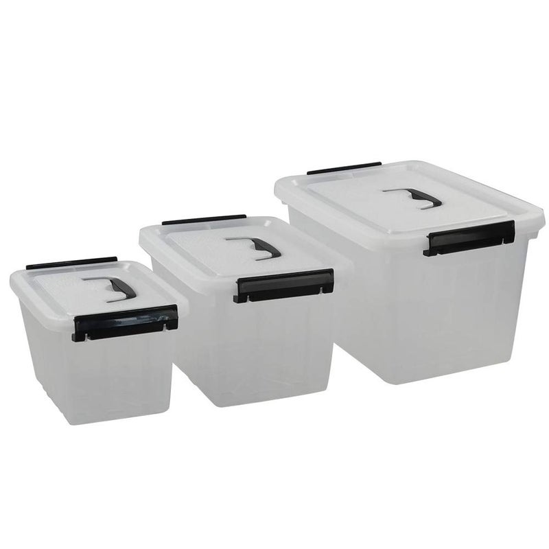 Wekioger 3 Pack Mixed Size Plastic Storage Bins for Multiuses, Clear Latching Storage Box (12Qt, 6Qt, 3.5Qt) - Image 1